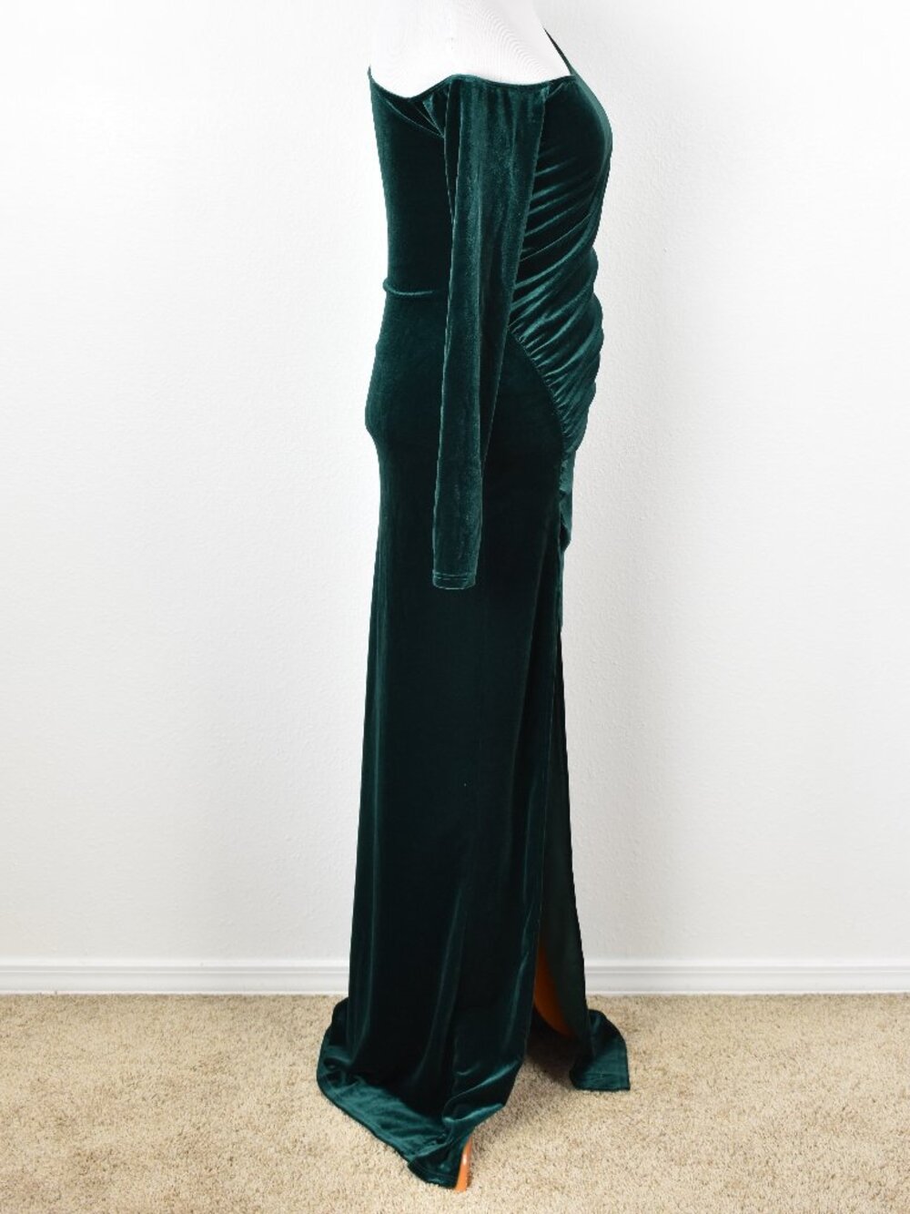 Lulu's Notorious Icon Emerald Green Velvet Asymmetrical Maxi Dress NEW - L - Picture 7 of 10